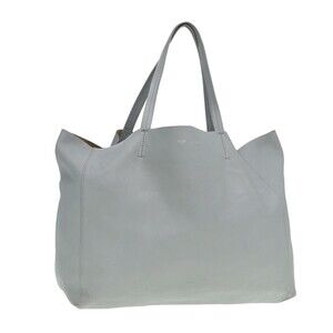 CELINE Horizontal Cabas Tote Bag Leather Light Blue Auth mr333